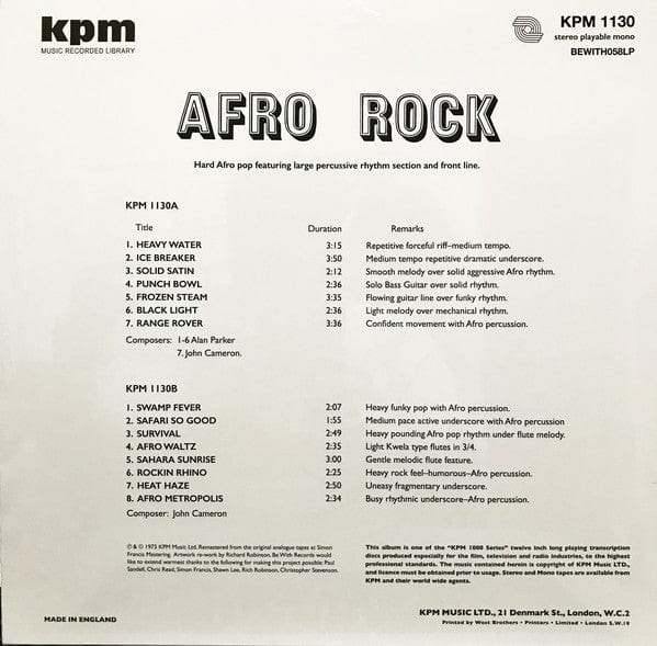 Alan Parker / John Cameron (2) - Afro Rock (LP) Be With Records Vinyl 4251648411932