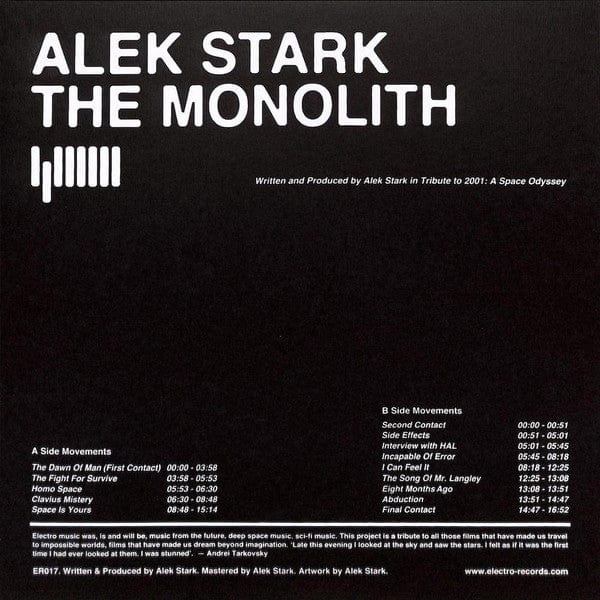 Alek Stark - The Monolith (12") Electro Records (2) Vinyl