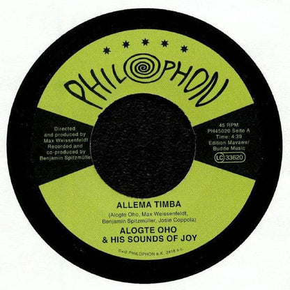 Alogte Oho & His Sounds of Joy - Allema Timba  (7") Philophon Vinyl