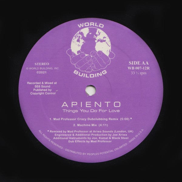 Apiento - Things You Do For Love (12") on World Building at Further Records