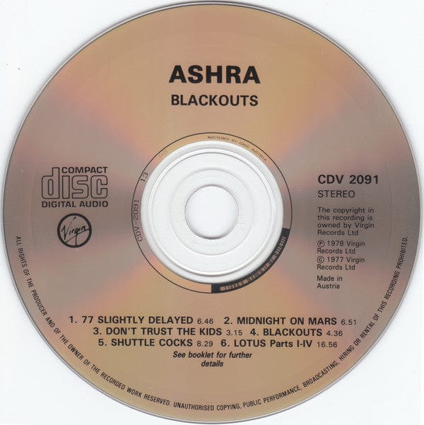 Ashra - Blackouts (CD) Virgin,Virgin CD 5012981209124