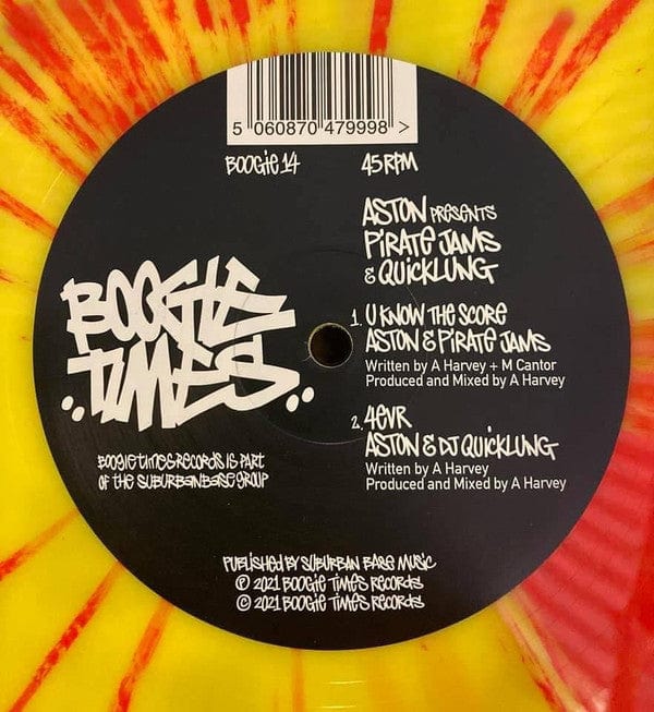Aston Pirate Jams Quicklung – U Know The Score / 4evr (12", Yellow & Orange Splatter, Boogie Times Records, 2021) Back Cover