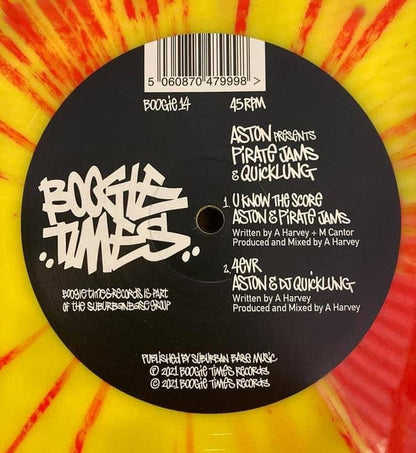 Aston Pirate Jams Quicklung – U Know The Score / 4evr (12", Yellow & Orange Splatter, Boogie Times Records, 2021) Back Cover