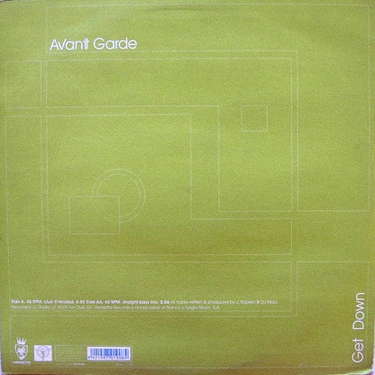Avant Garde – Get Down (12", Vendetta Records, 1999) Back Cover