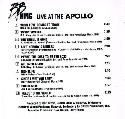 B.B. King - Live At The Apollo (CD) MCA Records CD 011105963725