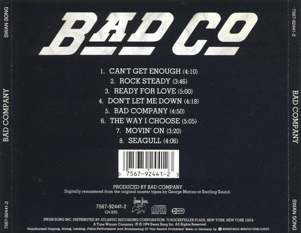 Bad Company (3) - Bad Company (CD) Swan Song CD 075679244123