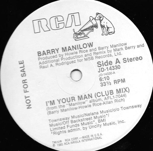 Barry Manilow - I'm Your Man (12") RCA Victor Vinyl