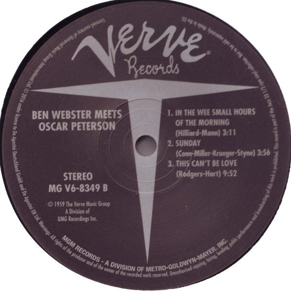 Ben Webster meets Oscar Peterson - Ben Webster Meets Oscar Peterson (LP) Verve Records Vinyl 977205204803321