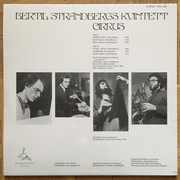 Bertil Strandbergs Kvintett – Cirrus (LP, Frederiksberg Records, 2019) Back Cover