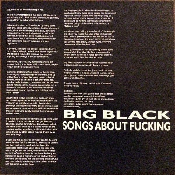 Big Black - Songs About Fucking (LP) Touch And Go Vinyl 036172072415