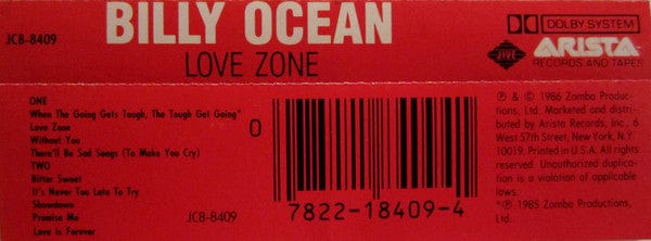 Billy Ocean - Love Zone (Cassette) Jive, Arista Cassette 078221840941