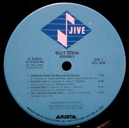 Billy Ocean - Suddenly (LP, Album, Ind) Jive, Jive
