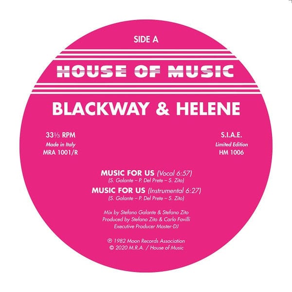 Blackway & Helene (2) - Music For Us (12") House Of Music,Moon Records Association Vinyl