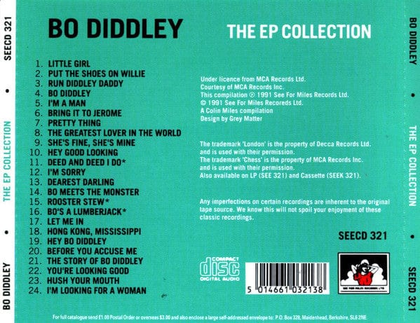 Bo Diddley – The EP Collection (CD, See For Miles Records Ltd., 1991) Back Cover