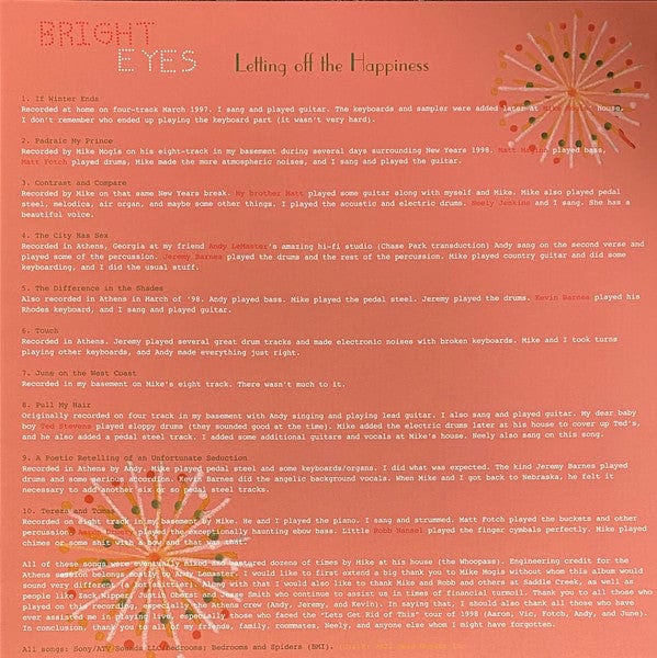 Bright Eyes - Letting Off The Happiness (LP) Dead Oceans Vinyl 656605158211