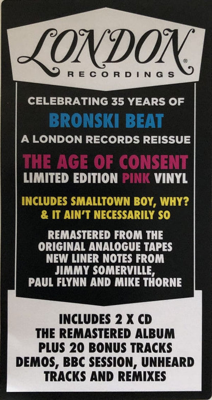 Bronski Beat - The Age Of Consent (LP, Album, RE, Tra + CD, Album, RE + CD + Ltd, RM) on London Records at Further Records