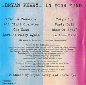 Bryan Ferry - In Your Mind (CD) Virgin,Virgin CD 724384760427