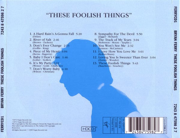 Bryan Ferry - These Foolish Things (CD) Virgin,Virgin CD 724384759827