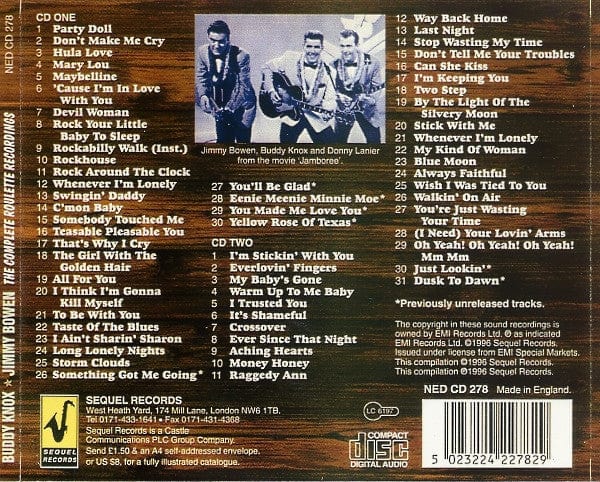 Buddy Knox - Jimmy Bowen And The Rhythm Orchids - The Complete Roulette Recordings (2xCD) Sequel Records CD 5023224227829