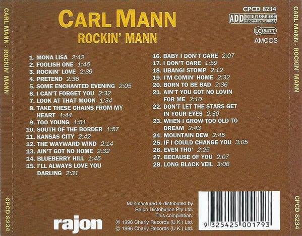 Carl Mann - Rockin' Mann (CD) Charly Records CD 9325425001793