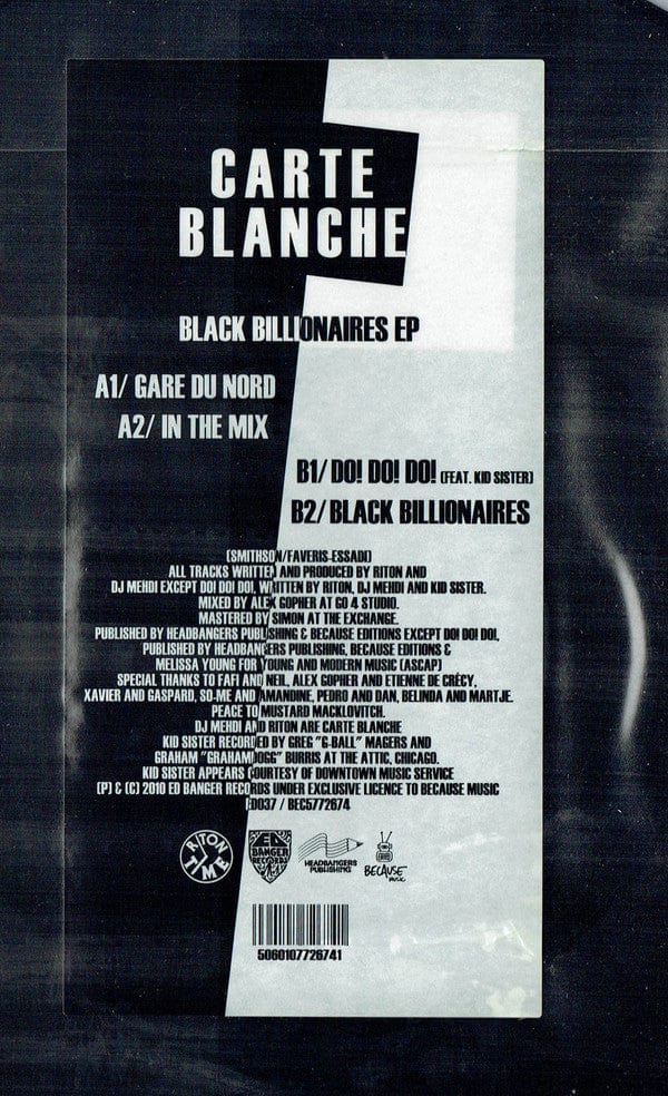 Carte Blanche (5) - Black Billionaires EP (12", EP, Bla) on Ed Banger Records, Because Music at Further Records