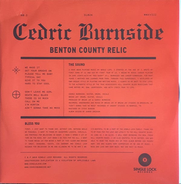 Cedric Burnside - Benton County Relic (LP) Single Lock Records Vinyl 701822966962