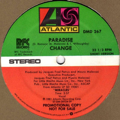 Change - Paradise (12", Promo) on Atlantic,RFC Records at Further Records