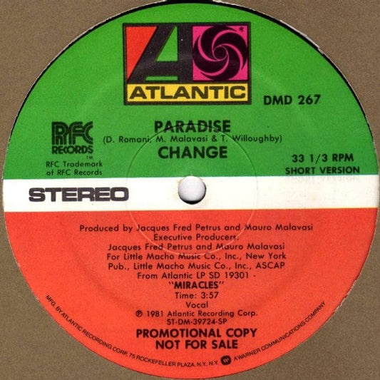 Change - Paradise (12", Promo) on Atlantic,RFC Records at Further Records