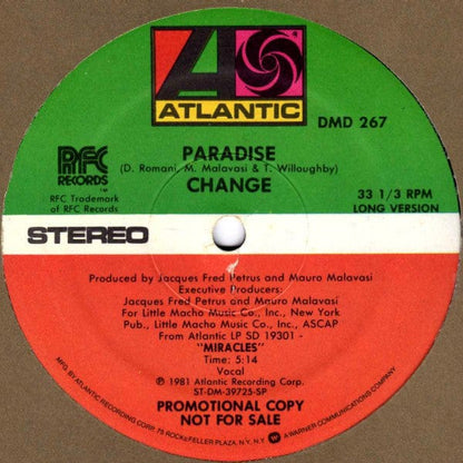 Change - Paradise (12", Promo) on Atlantic,RFC Records at Further Records