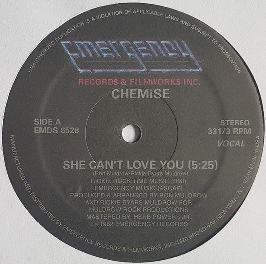 Chemise - She Can't Love You (12") Emergency Records (2) Vinyl
