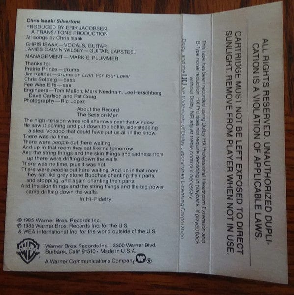 Chris Isaak - Silvertone (Cassette) Warner Bros. Records,Warner Bros. Records Cassette 07599251564