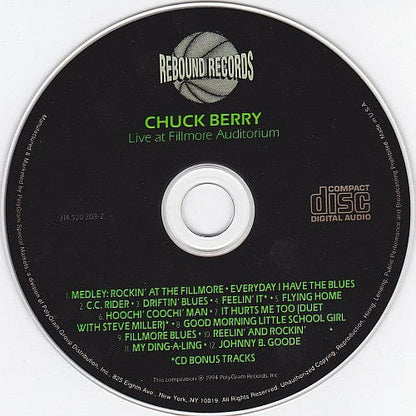 Chuck Berry - Live At The Fillmore Auditorium - San Francisco (CD) Rebound Records (2) CD 731452020321