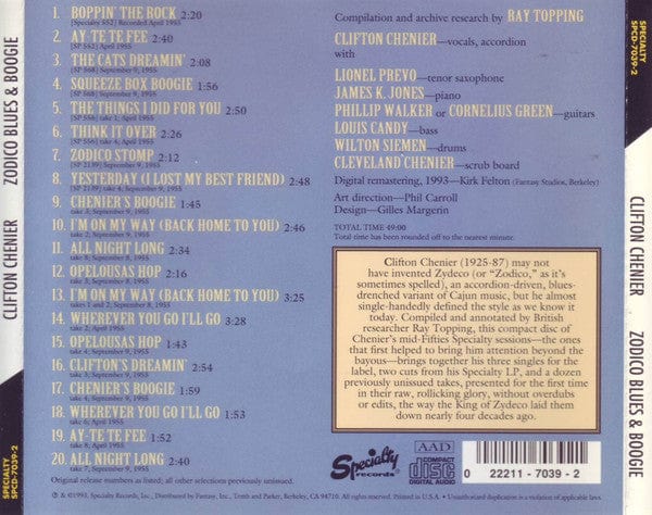 Clifton Chenier - Zodico Blues & Boogie (CD) Specialty CD 02221170392