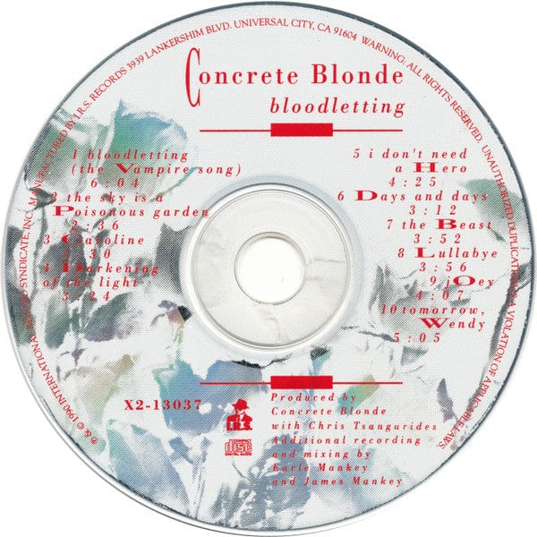 Concrete Blonde - Bloodletting (CD) I.R.S. Records CD 022071303729