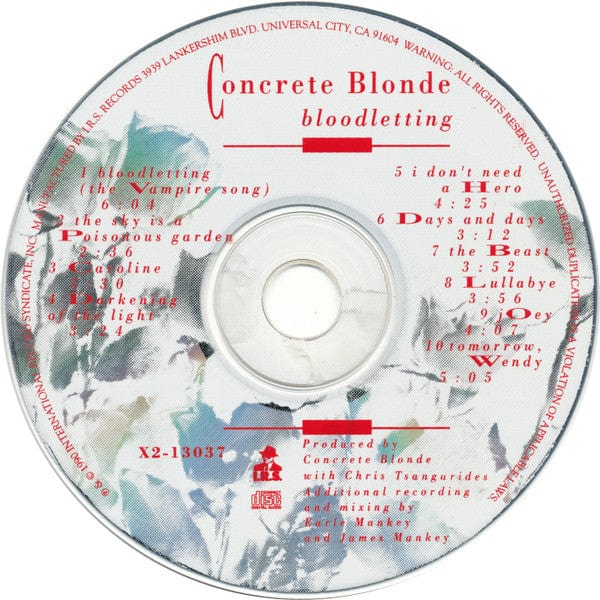 Concrete Blonde – Bloodletting (CD, I.R.S. Records, 1990) Image 3