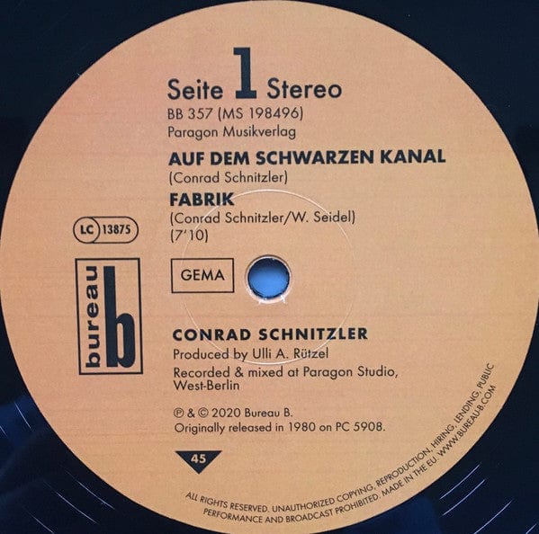 Conrad Schnitzler - Auf Dem Schwarzen Kanal (12") Bureau B Vinyl 4015698559811