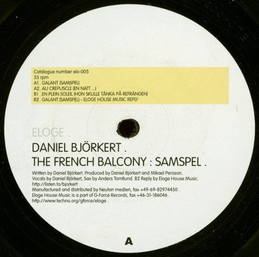 Daniel BjÃ¶rkert - The French Balcony : Samspel (12") Eloge House Music