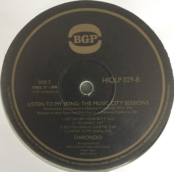 Darondo – Listen To My Song: The Music City Sessions (LP, White Marbled, 180g, BGP Records, 2011) Image 5