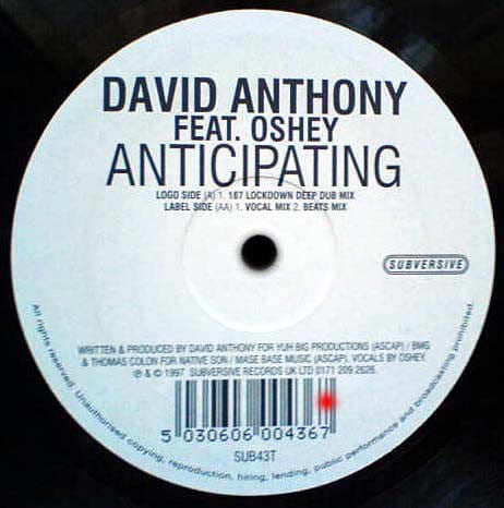 David Anthony Feat. Oshey - Anticipating (12") on Subversive at Further Records
