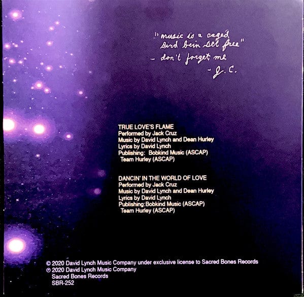 Jack Cruz – The Flame Of Love (7", Purple Big Bang, Sacred Bones Records, 2022) Back Cover