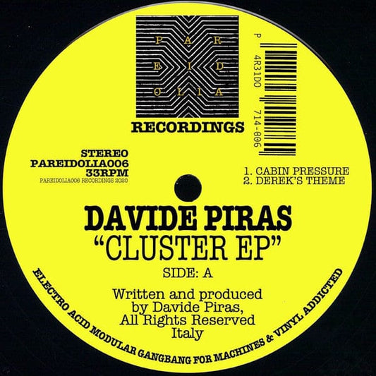 Davide Piras – Cluster EP (12", Pareidolia Recordings, 2020) Front Cover