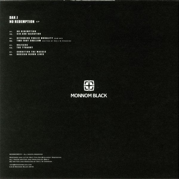 Dax J - No Redemption EP (2x12") Monnom Black Vinyl