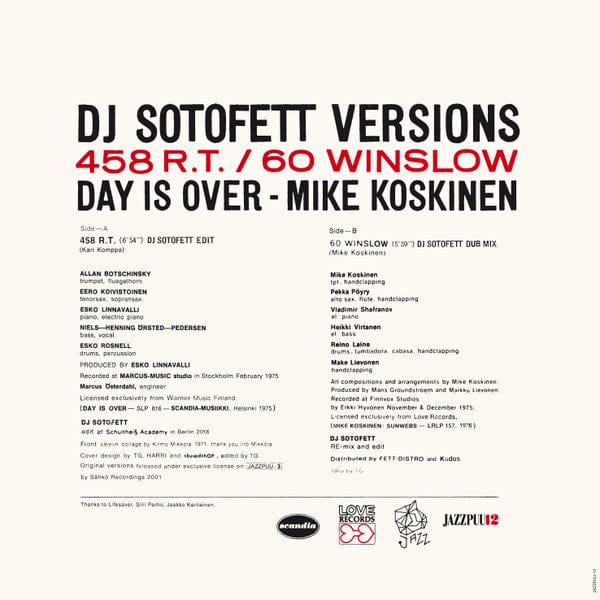 Day Is Over / Mike Koskinen - DJ Sotofett Versions - 458 R.T. / 60 Winslow (12") Jazzpuu Vinyl