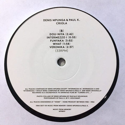 Denis Mpunga & Paul K. - Criola (12", Comp, RM) Music From Memory