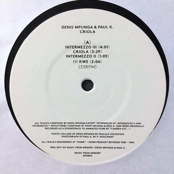 Denis Mpunga & Paul K. - Criola (12") Music From Memory Vinyl