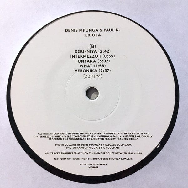 Denis Mpunga & Paul K. - Criola (12") Music From Memory Vinyl