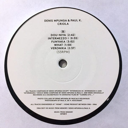 Denis Mpunga & Paul K. - Criola (12") Music From Memory Vinyl