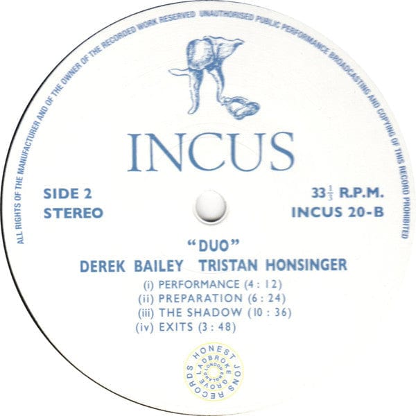 Derek Bailey / Tristan Honsinger - Duo (LP) Honest Jon's Records Vinyl