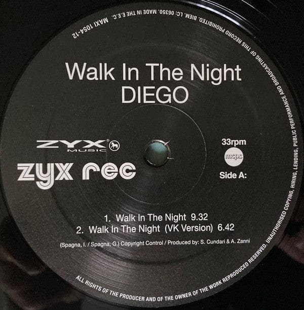 Diego (2) - Walk In The Night  (12") ZYX Music Vinyl 194111008359