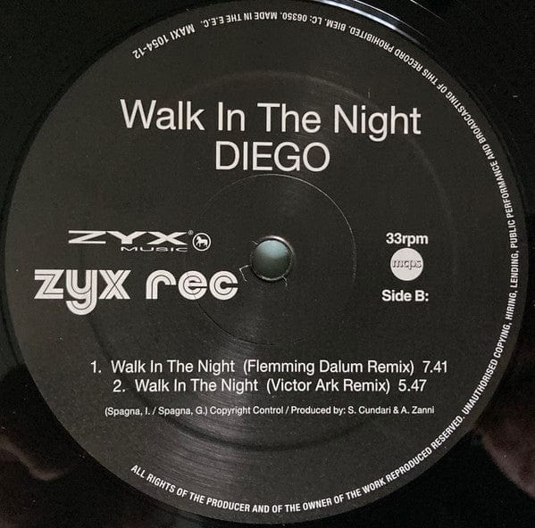 Diego (2) - Walk In The Night  (12") ZYX Music Vinyl 194111008359